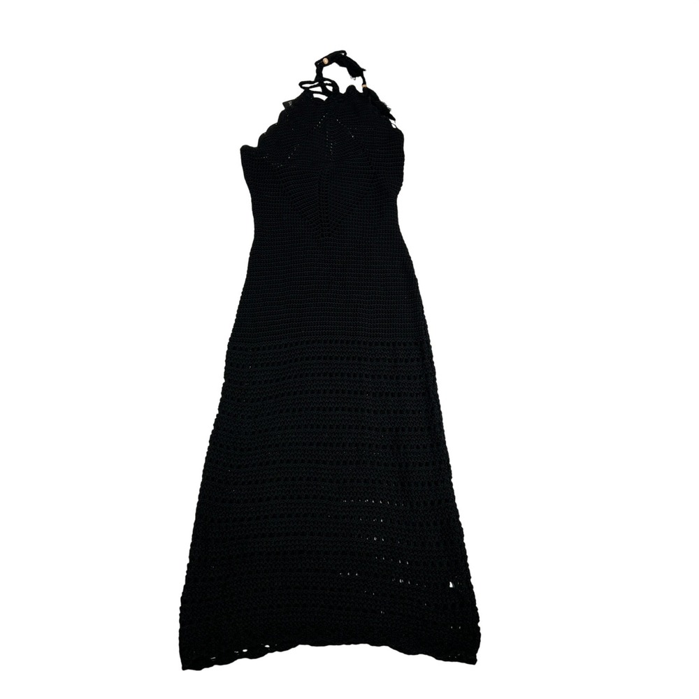 Fashion Nova Black Crochet Halter Maxi Dress IMA7990DN XS Boho Festival New